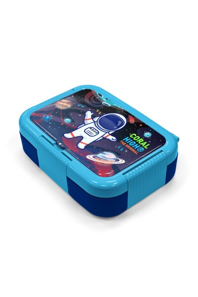 Coral High Kids Saks Mavi Astronot Dinozor Desenli Paslanmaz Çelik Beslenme Kabı 39240 - 2