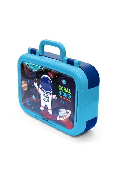 Coral High Kids Saks Mavi Astronot Dinozor Desenli Paslanmaz Çelik Beslenme Kabı 39240 - 4