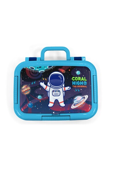 Coral High Kids Saks Mavi Astronot Dinozor Desenli Paslanmaz Çelik Beslenme Kabı 39240 - 5