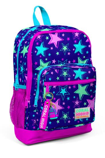 Coral High Kids Saks Pembe Yıldız Desenli Dört Bölmeli Okul Sırt Çantası 23468 - Coral High KIDS
