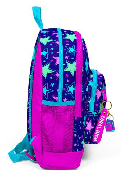 Coral High Kids Saks Pembe Yıldız Desenli Dört Bölmeli Okul Sırt Çantası 23468 - 6