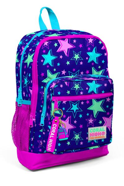 Coral High Kids Saks Pembe Yıldız Desenli Dört Bölmeli Okul Sırt Çantası 23468 - 1