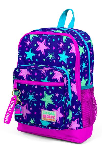 Coral High Kids Saks Pembe Yıldız Desenli Dört Bölmeli Okul Sırt Çantası 23468 - 7