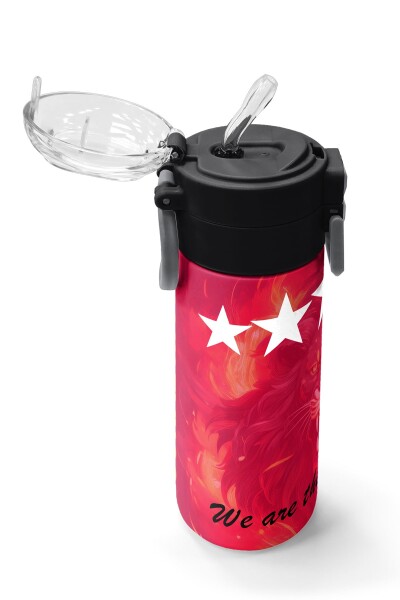 Coral High Kids Sarı Kırmızı 5 Yıldız Aslan Taraftar Desenli Pipetli ve Direkt İçim Çelik Termos 500 ml 31792 - 5