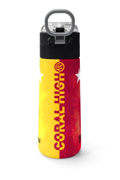 Coral High Kids Sarı Kırmızı 5 Yıldız Aslan Taraftar Desenli Pipetli ve Direkt İçim Çelik Termos 500 ml 31792 - 4
