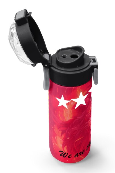 Coral High Kids Sarı Kırmızı 5 Yıldız Aslan Taraftar Desenli Pipetli ve Direkt İçim Çelik Termos 500 ml 31792 - 6