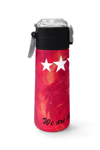 Coral High Kids Sarı Kırmızı 5 Yıldız Aslan Taraftar Desenli Pipetli ve Direkt İçim Çelik Termos 500 ml 31792 - 2