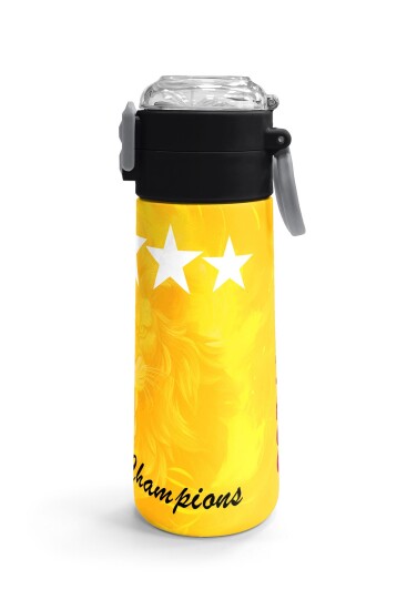 Coral High Kids Sarı Kırmızı 5 Yıldız Aslan Taraftar Desenli Pipetli ve Direkt İçim Çelik Termos 500 ml 31792 - 3
