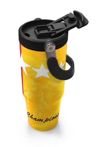 Coral High Kids Sarı Kırmızı 5 Yıldız Aslan Taraftar Desenli Pipetli ve Direkt İçim Çelik Termos 900 ml 38731 - 3