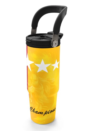 Coral High Kids Sarı Kırmızı 5 Yıldız Aslan Taraftar Desenli Pipetli ve Direkt İçim Çelik Termos 900 ml 38731 - 4