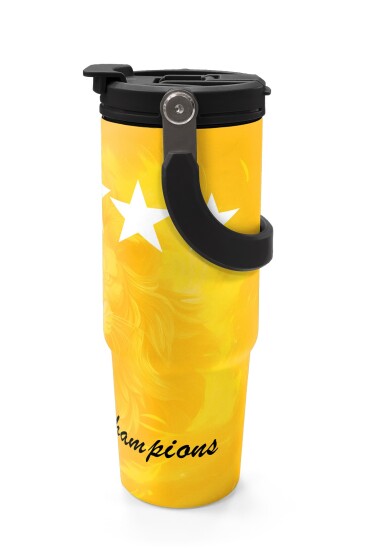 Coral High Kids Sarı Kırmızı 5 Yıldız Aslan Taraftar Desenli Pipetli ve Direkt İçim Çelik Termos 900 ml 38731 - 5