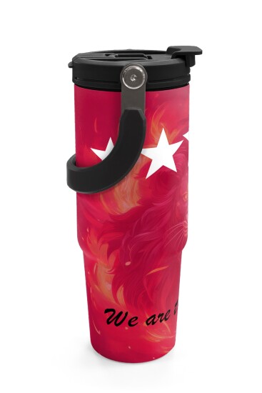 Coral High Kids Sarı Kırmızı 5 Yıldız Aslan Taraftar Desenli Pipetli ve Direkt İçim Çelik Termos 900 ml 38731 - 6