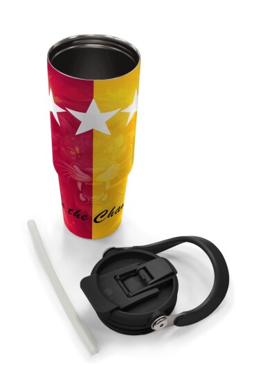 Coral High Kids Sarı Kırmızı 5 Yıldız Aslan Taraftar Desenli Pipetli ve Direkt İçim Çelik Termos 900 ml 38731 - 8