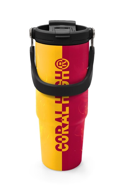 Coral High Kids Sarı Kırmızı 5 Yıldız Aslan Taraftar Desenli Pipetli ve Direkt İçim Çelik Termos 900 ml 38731 - 7