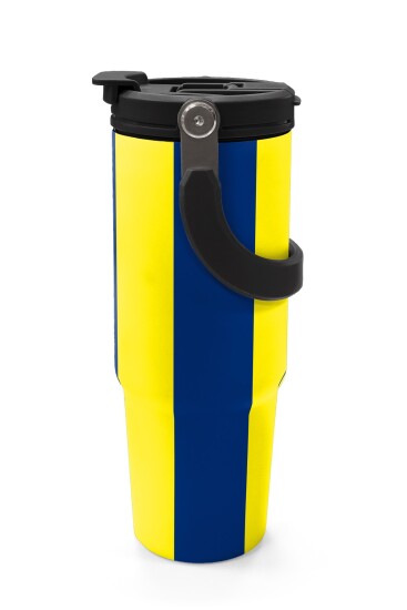 Coral High Kids Sarı Lacivert Çubuklu Pipetli ve Direkt İçim Çelik Termos 900 ml 38730 - 5