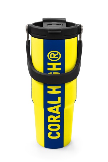 Coral High Kids Sarı Lacivert Çubuklu Pipetli ve Direkt İçim Çelik Termos 900 ml 38730 - 7