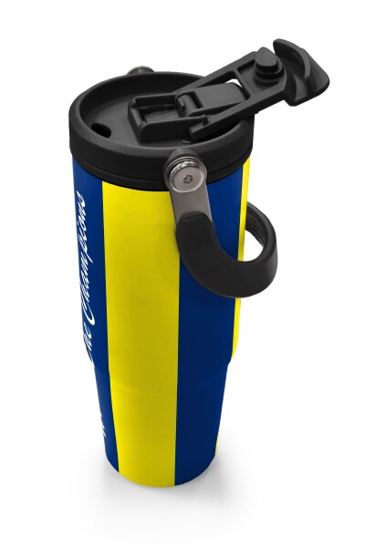 Coral High Kids Sarı Lacivert Çubuklu Pipetli ve Direkt İçim Çelik Termos 900 ml 38730 - 3