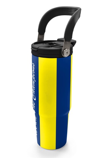 Coral High Kids Sarı Lacivert Çubuklu Pipetli ve Direkt İçim Çelik Termos 900 ml 38730 - 4