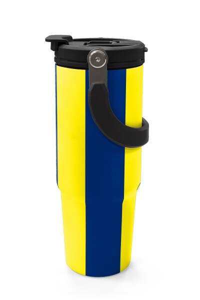 Coral High Kids Sarı Lacivert Çubuklu Pipetli ve Direkt İçim Çelik Termos 900 ml 38730 - 5