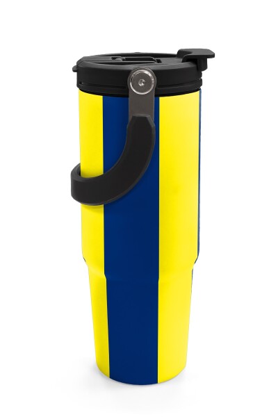 Coral High Kids Sarı Lacivert Çubuklu Pipetli ve Direkt İçim Çelik Termos 900 ml 38730 - 6