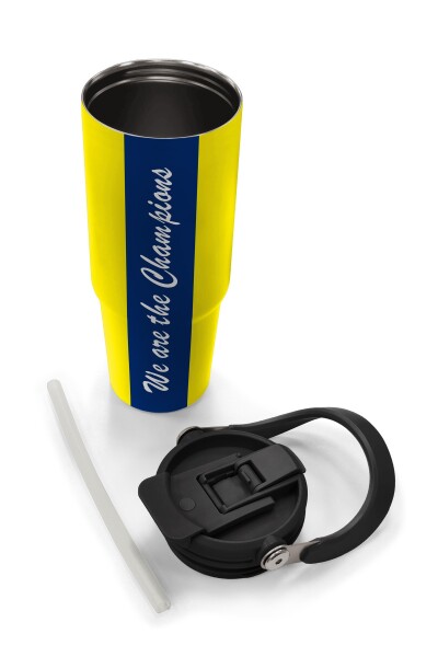 Coral High Kids Sarı Lacivert Çubuklu Pipetli ve Direkt İçim Çelik Termos 900 ml 38730 - 8