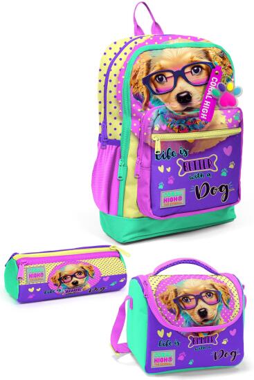 Coral High Kids Sarı Pembe Sevimli Köpek Desenli 3’lü Okul Çanta Seti SET0123752 - Coral High