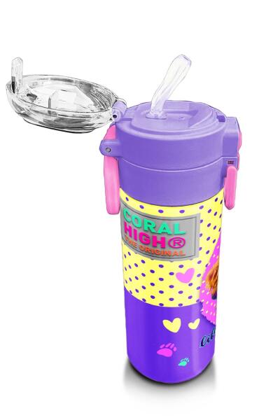 Coral High Kids Sarı Pembe Sevimli Köpek Desenli Pipetli ve Direkt İçim Çelik Termos 500 ml 31953 - 5