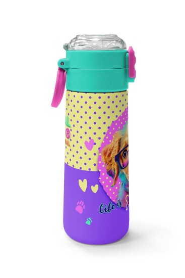 Coral High Kids Sarı Pembe Sevimli Köpek Desenli Pipetli ve Direkt İçim Çelik Termos 500 ml 31953 - 2