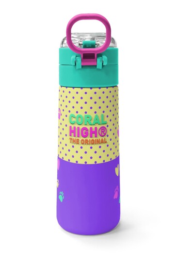 Coral High Kids Sarı Pembe Sevimli Köpek Desenli Pipetli ve Direkt İçim Çelik Termos 500 ml 31953 - 4