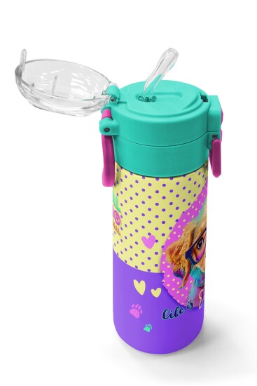 Coral High Kids Sarı Pembe Sevimli Köpek Desenli Pipetli ve Direkt İçim Çelik Termos 500 ml 31953 - 5