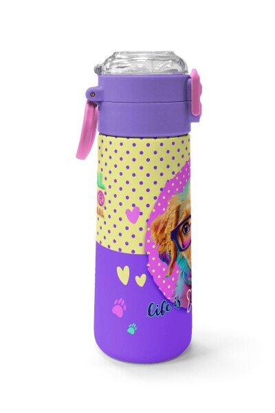 Coral High Kids Sarı Pembe Sevimli Köpek Desenli Pipetli ve Direkt İçim Çelik Termos 500 ml 31953 - 2