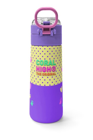 Coral High Kids Sarı Pembe Sevimli Köpek Desenli Pipetli ve Direkt İçim Çelik Termos 500 ml 31953 - 4