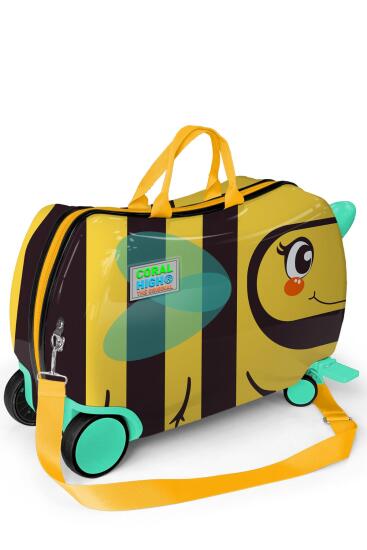 Coral High Kids Sarı Siyah Arı Desenli Otur-Çek Çocuk Valizi 16363 - 5