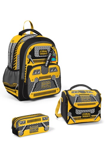 Coral High Kids Sarı Siyah Robot Desenli 3’lü Okul Çanta Seti SET0114424 - Coral High