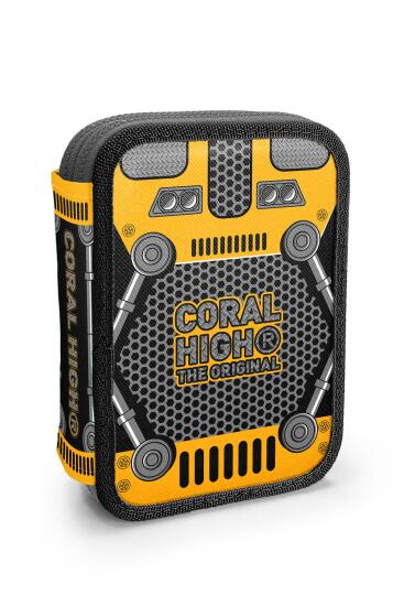 Coral High Kids Sarı Siyah Robot Desenli Çift Katlı kalem Çanta 11156 - 1