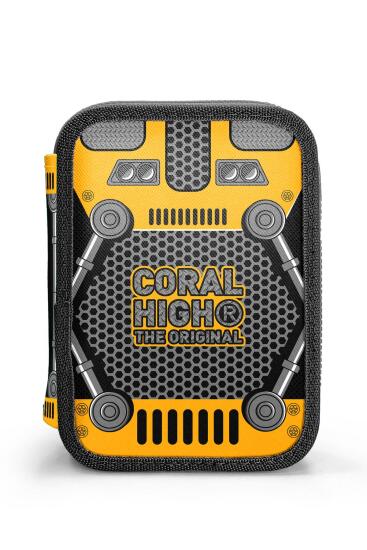 Coral High Kids Sarı Siyah Robot Desenli Çift Katlı kalem Çanta 11156 - 10
