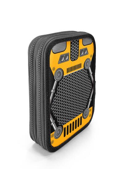 Coral High Kids Sarı Siyah Robot Desenli Çift Katlı kalem Çanta 11156 - 3