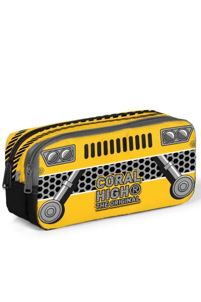 Coral High Kids Sarı Siyah Robot Desenli İki Bölmeli Kalem Çantası 12098 - 1