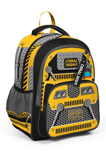 Coral High Kids Sarı Siyah Robot Desenli Üç Bölmeli Okul Sırt Çantası 14424 - Coral High