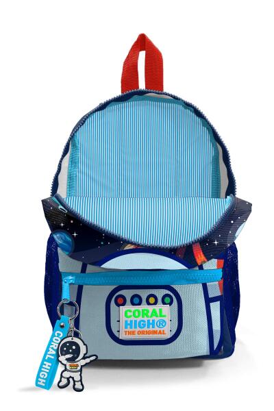 Minik Yuva Sırt Çantası Saks Mavi Astronot Desenli İki Bölmeli 23524 - 3