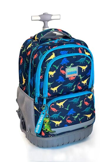 Coral High Kids Dinozor Desenli, Lacivert Renkli, İki Kademeli Çekçekli, Sırt Ve Okul Çantası 24024 