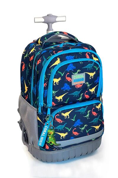 Coral High Kids Dinozor Desenli, Lacivert Renkli, İki Kademeli Çekçekli, Sırt Ve Okul Çantası 24024 - 1