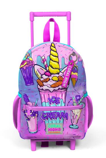 Minik Yuva Çekçekli Sırt Çantası Pembe Mor Milkshake Dondurma Desenli İki Bölmeli 24049 - 6