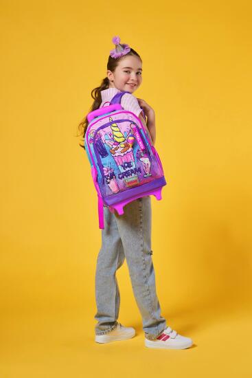 Coral High Kids Pembe Mor Milkshake Dondurma Desenli Üç Bölmeli Çekçekli Okul Sırt Çantası 23949 - 2