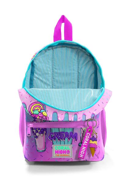 Minik Yuva Sırt Çantası Pembe Mor Milkshake Dondurma Desenli İki Bölmeli 23549 - 4
