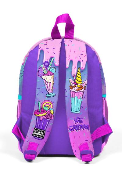 Minik Yuva Sırt Çantası Pembe Mor Milkshake Dondurma Desenli İki Bölmeli 23549 - 3