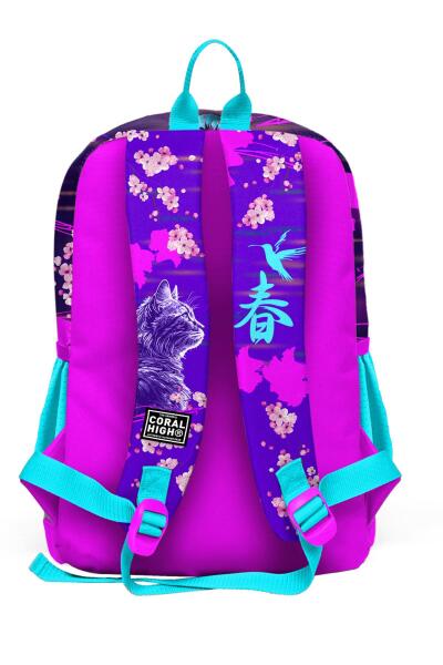 Coral High Kids Mor Pembe Anime Kedi Desenli Okul Sırt Çantası 23753 - 3