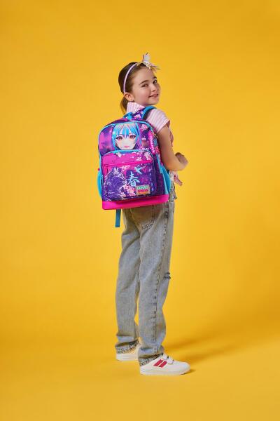 Coral High Kids Mor Pembe Anime Kedi Desenli Okul Sırt Çantası 23753 - 2
