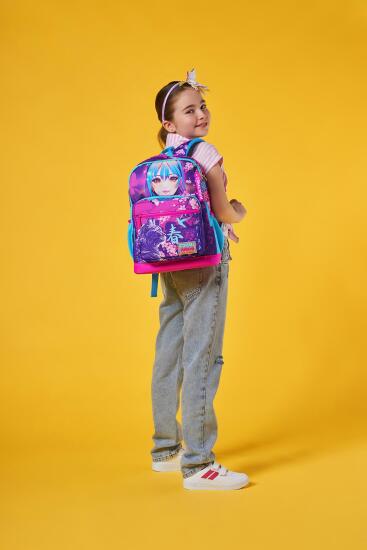 Coral High Kids Mor Pembe Anime Kedi Desenli Okul Sırt Çantası 23753 - 2