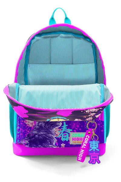 Coral High Kids Mor Pembe Anime Kedi Desenli Okul Sırt Çantası 23753 - 4